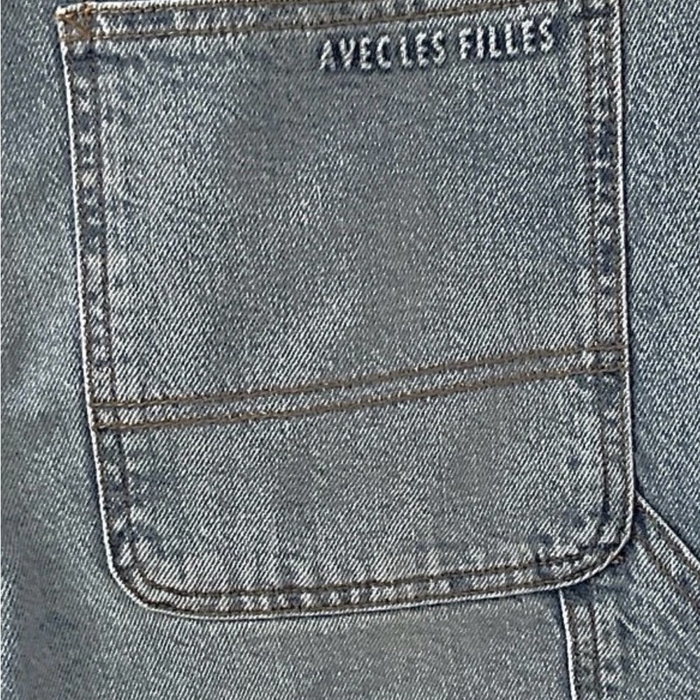 Avec Les Filles NWT Drawstring Cropped Wide Leg Badlands Wash Cargo Jeans, 27 - Picture 10 of 15